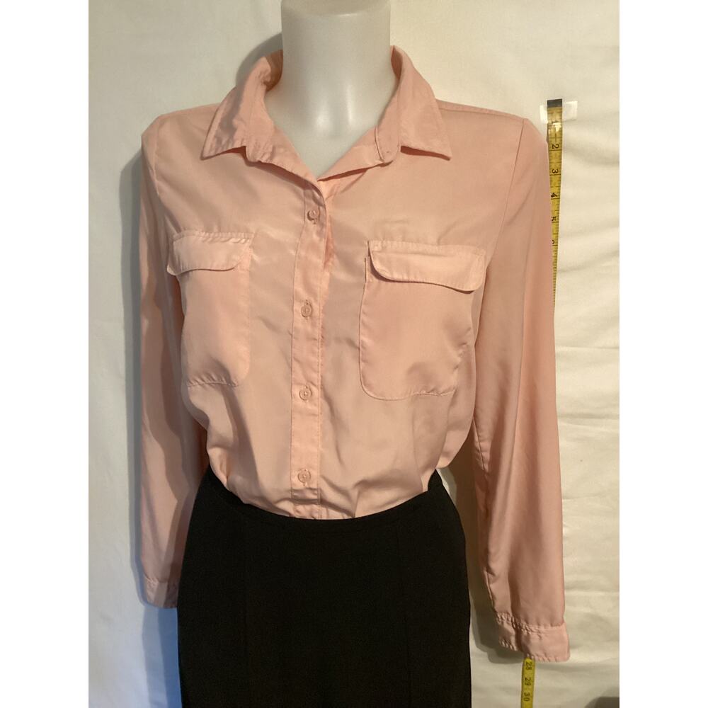 1851 Old Navy Women Button Down Blouse Orange Small Petite Roll Up Button Sleeve